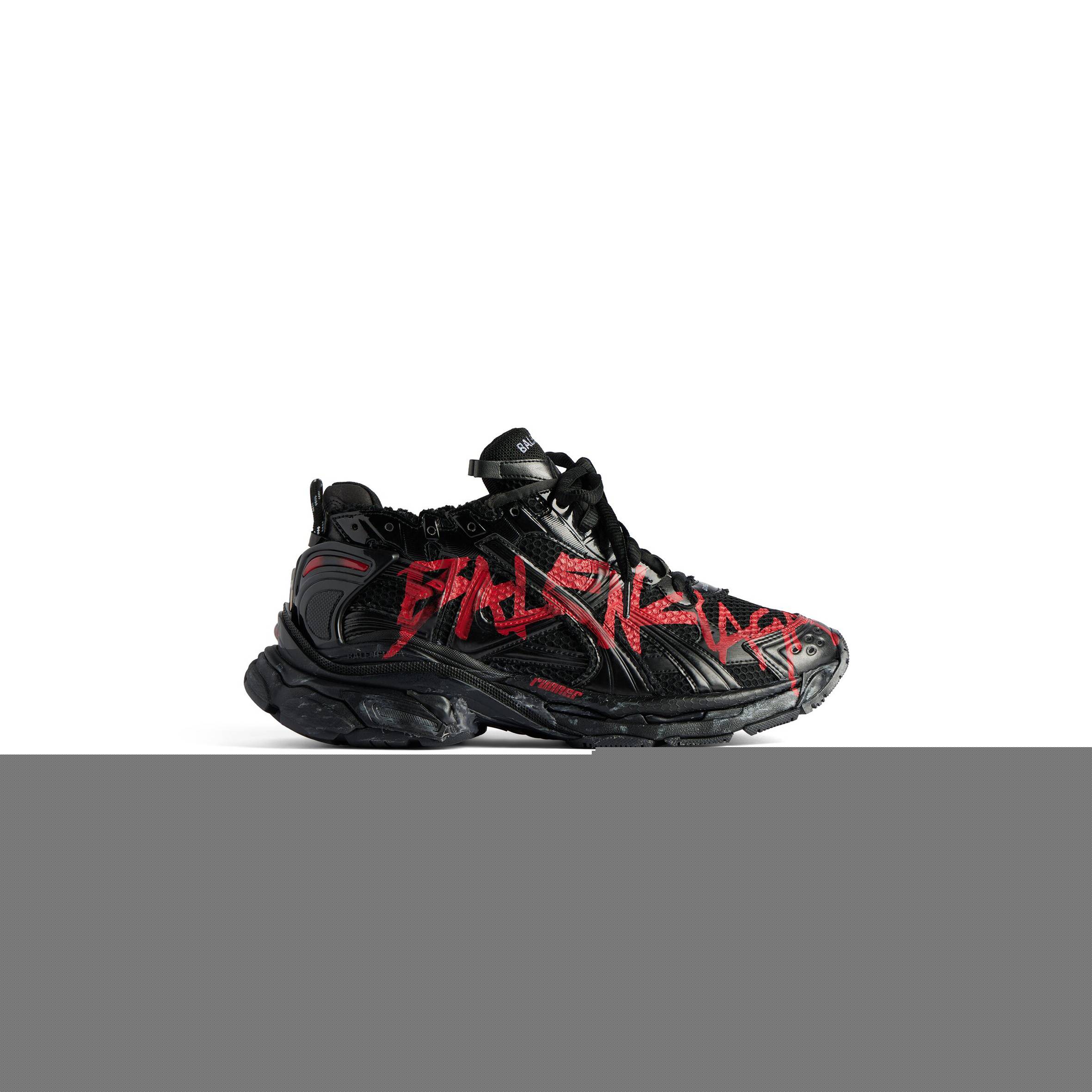 BALENCIAGA MEN'S RUNNER GRAFFITI SNEAKER IN BLACK